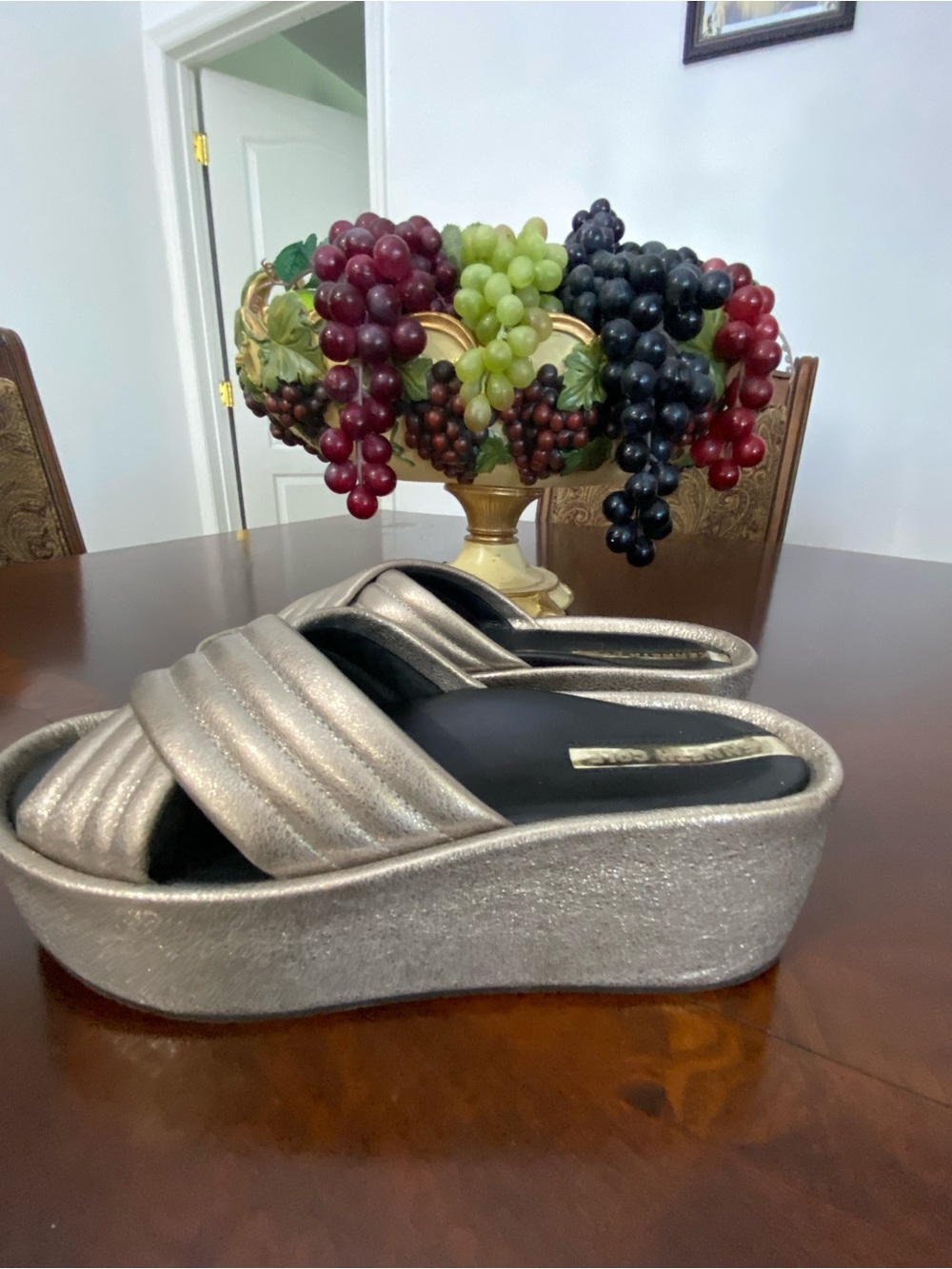 Kenneth Cole Metallic Pewter Platform Slide Sandals
